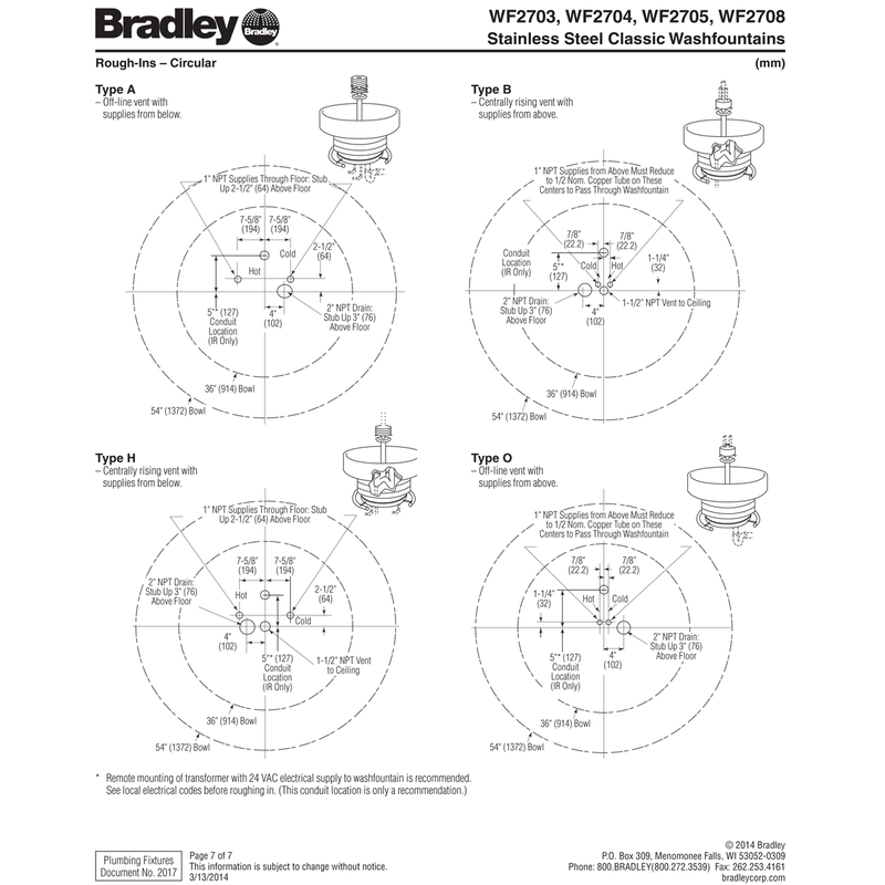 Bradley 36" Semi-Circular Stainless Steel Washfountain, Foot Control, B Drain - WF2703F-B-MMV-LSD
