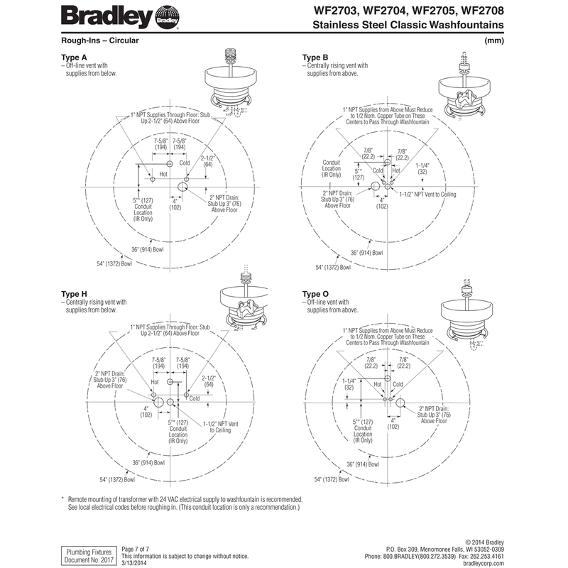 Bradley 36" Circular Stainless Steel Washfountain, Foot Control, A Drain - WF2705F-A-MMV-LSD