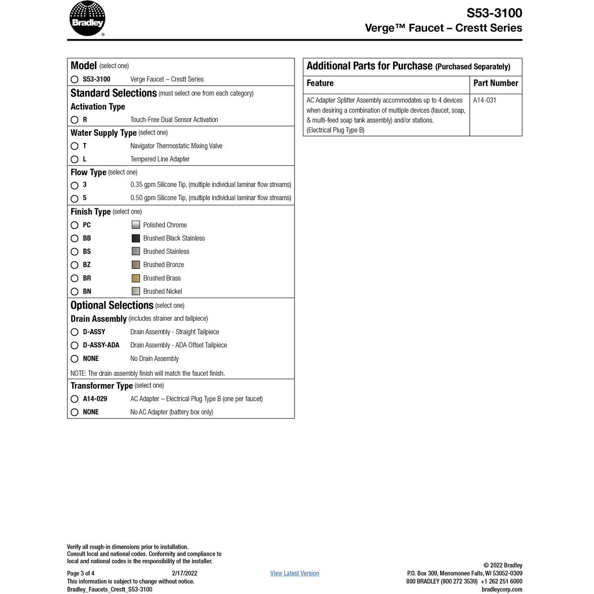 Bradley (S53-3100) RL5-PC Touchless Counter Mounted Sensor Faucet, .5 GPM, Polished Chrome, Crestt Series