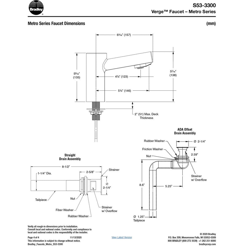 Bradley (S53-3300) RL5-BN Touchless Counter Mounted Sensor Faucet, .5 GPM, Brushed Nickel, Metro Series
