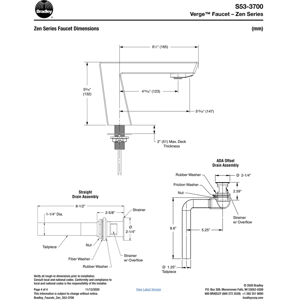 Bradley (S53-3700) RL5-BN Touchless Counter Mounted Sensor Faucet, .5 GPM, Brushed Nickel, Zen Series