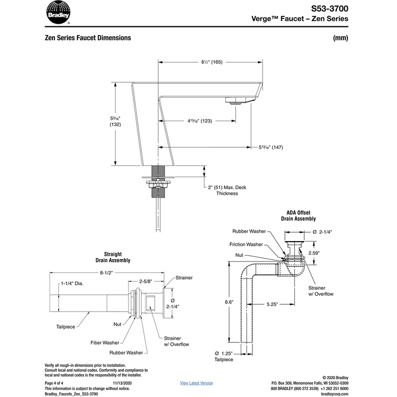 Bradley (S53-3700) RL5-BN Touchless Counter Mounted Sensor Faucet, .5 GPM, Brushed Nickel, Zen Series