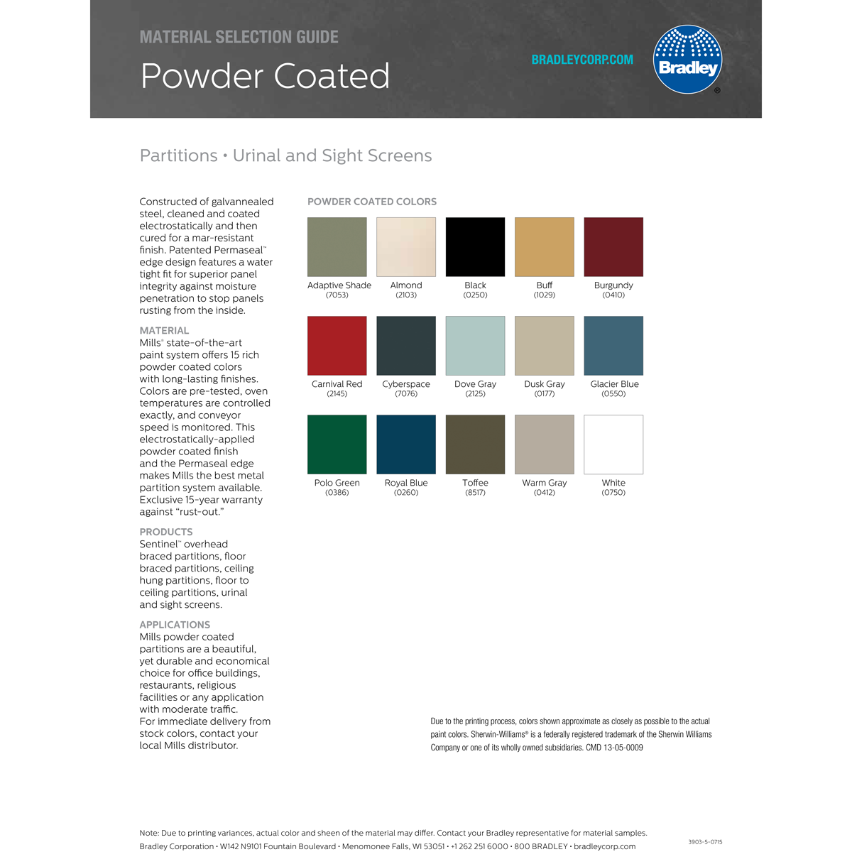 Bradley Toilet Partition (Metal) 3 In Corner (108" W x 61-1/4"D) - IC33660