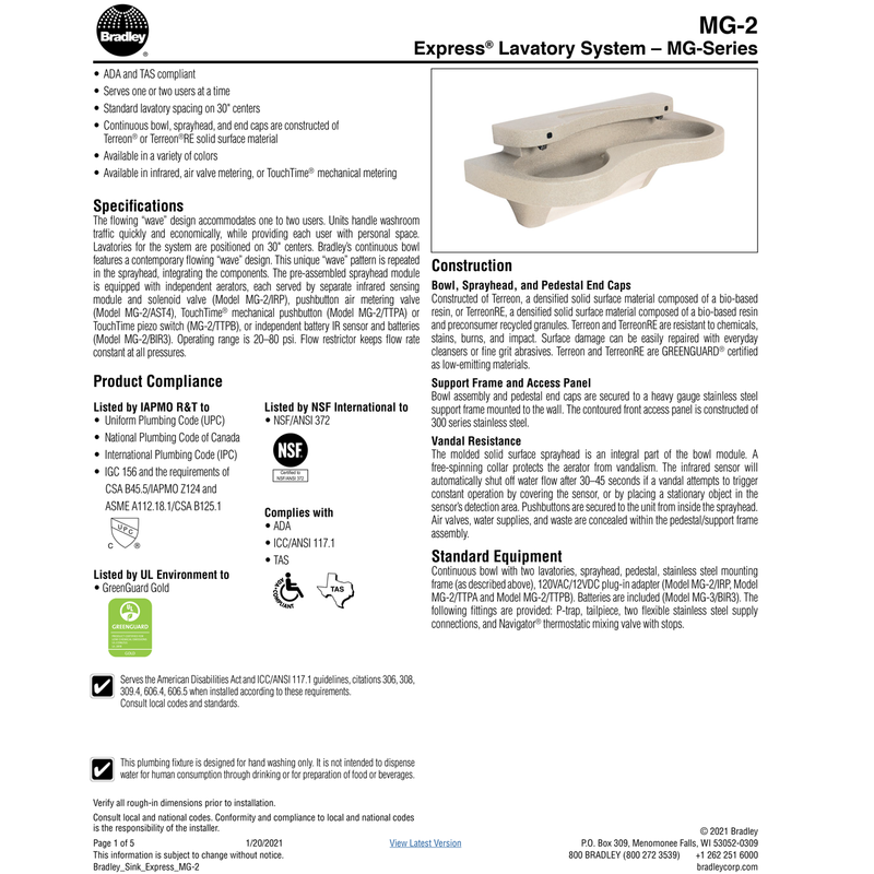 Bradley MG-2 Handwashing Lavatory