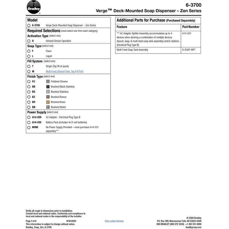 Bradley (6-3700) RLT-BS Touchless Counter Mounted Sensor Soap Dispenser, Brushed Stainless, Zen Series