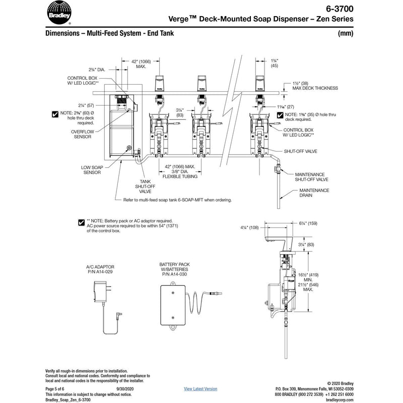 Bradley  - 6-3700-RFT-BN - Touchless Counter Mounted Sensor Soap Dispenser, Brushed Nickel, Zen Series