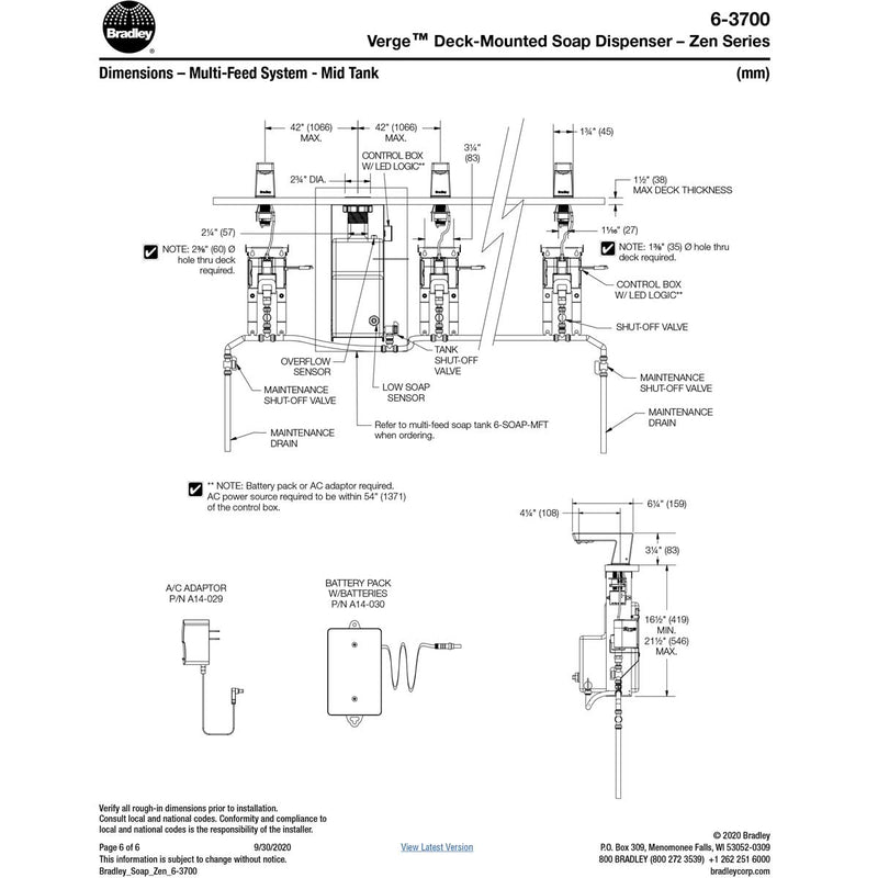 Bradley (6-3700) RLT-BS Touchless Counter Mounted Sensor Soap Dispenser, Brushed Stainless, Zen Series