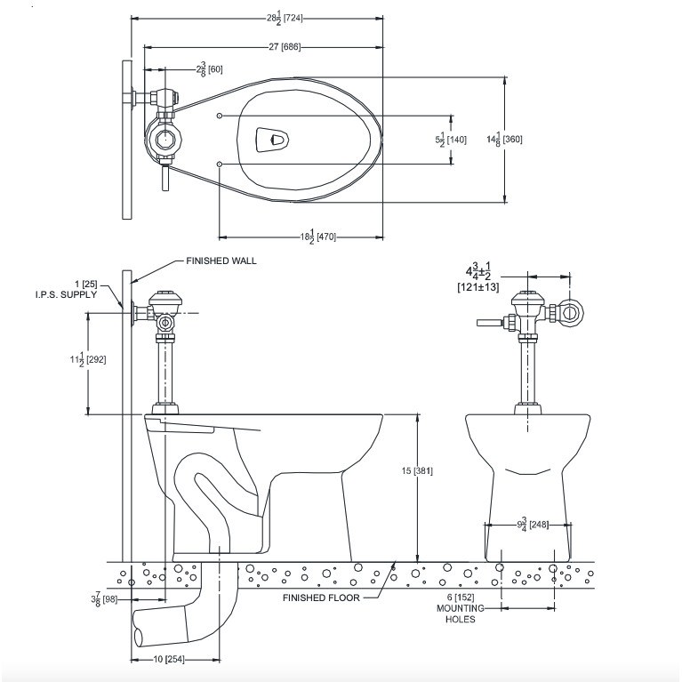 Zurn Z5655.258.00.00.00 One Piece Flushometer Toilet, 1.28 Gallons