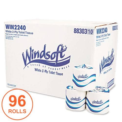 Windsoft Bath Tissue, Septic Safe, 2-Ply, White, 4 X 3.75, 500 Sheets/Roll, 96 Rolls/Carton - WIN2240B - TotalRestroom.com