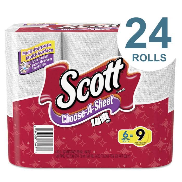 Scott Choose-A-Size Mega Roll, White, 102/Roll, 6 Rolls/Pack, 4 Packs/Carton - KCC16447