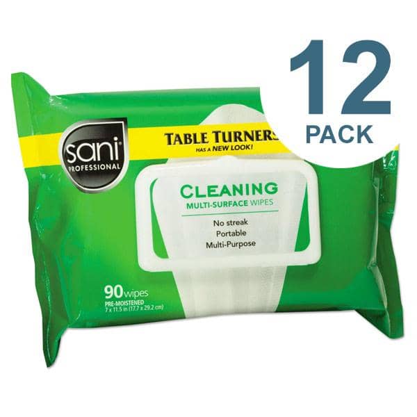 Sani Professional Multi-Surface Cleaning Wipes, 11 1/2 X 7, White, 90 Wipes/Pack, 12 Packs/Carton - NICA580FW