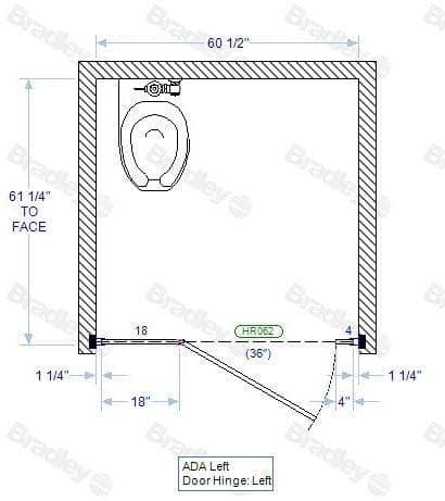 Bradley BWADA-PL Bradley Toilet Partition, 1 Between Wall Compartment, 60"W x 61-1/4"D, Plastic - TotalRestroom.com