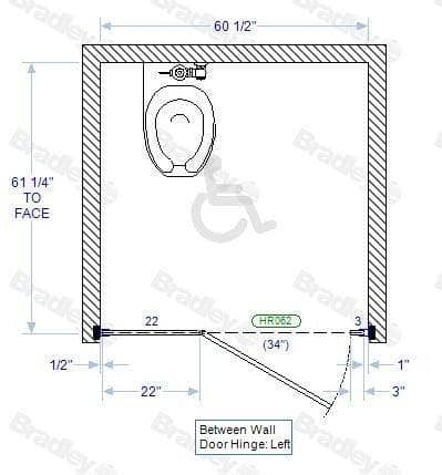 Bradley BW33660-PBC Toilet Partition, 1 ADA Between Wall Compartment, 60" W x 61-1/4" D, Phenolic - TotalRestroom.com