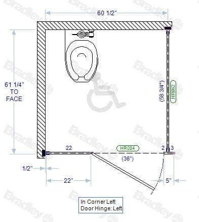 Bradley ICADA-PL Toilet Partition, 1 ADA In Corner Compartment, 60"W x 61-1/4"D, Plastic - TotalRestroom.com