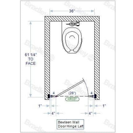 Bradley BW13660 Toilet Partition, 1 Between Wall Compartment, 36"W x 61-1/4"D, Stainless Steel - TotalRestroom.com