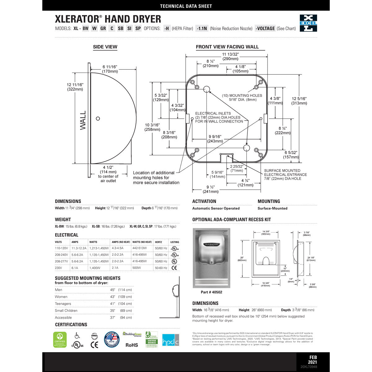 XLERATOR XL-SB Hand Dryer (Brushed Stainless Steel) Excel Dryer
