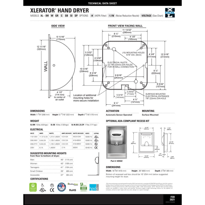 Xlerator XL-C High Efficiency Hand Dryer, GreenSpec, C