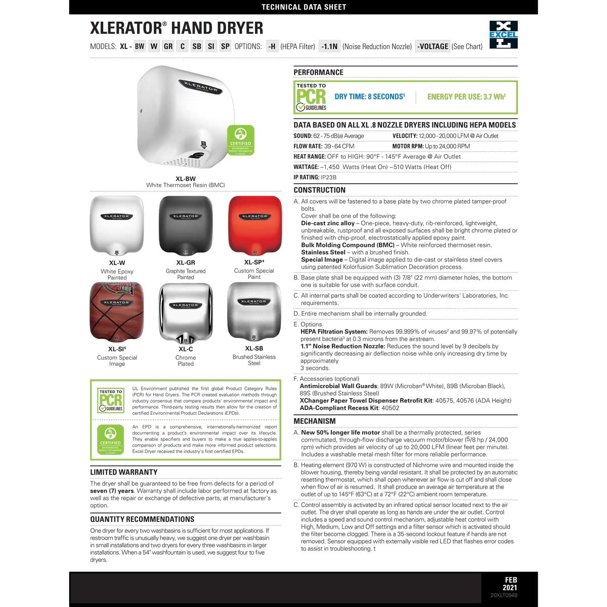 Xlerator XL-BW High Efficiency Hand Dryer, GreenSpec, White