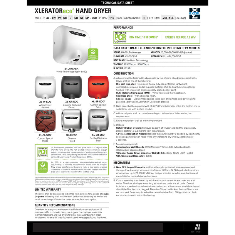 Xlerator XL-GR-ECO High Speed Energy Efficient Hand Dryer