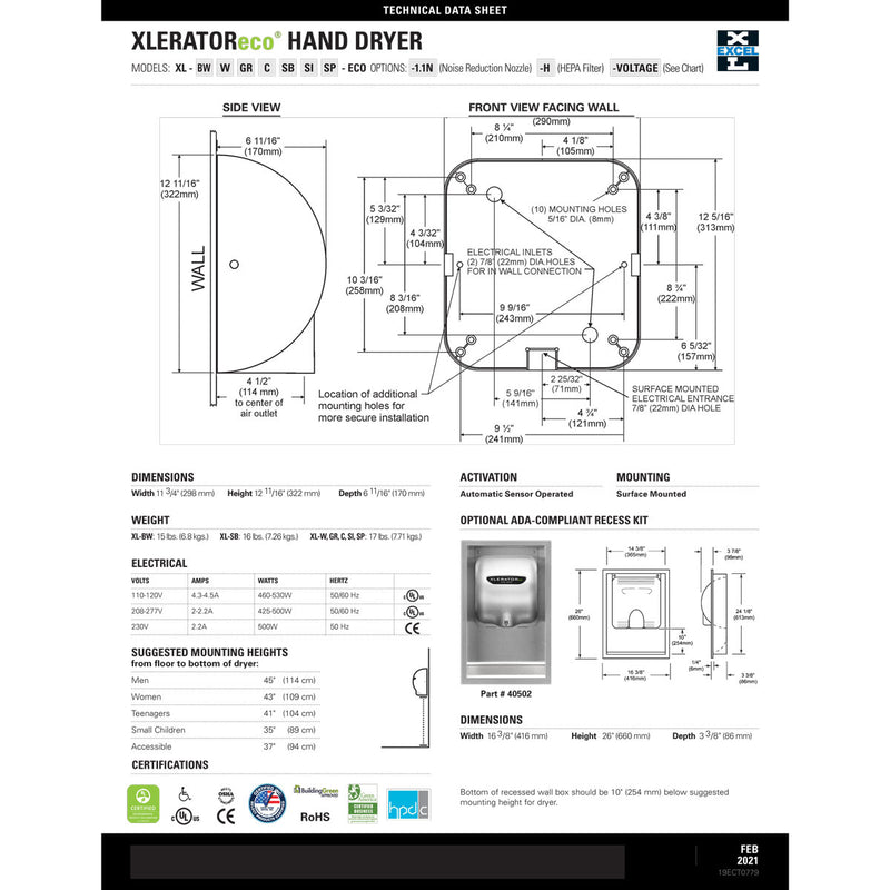 Xlerator XL-GR-ECO High Speed Energy Efficient Hand Dryer