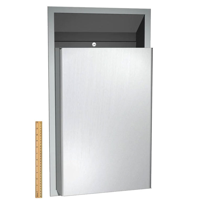 ASI 0458 Commercial Restroom Waste Receptacle, 12 Gallon, Semi-Recessed-Mounted, 4" W x 4" H x 4-1/4" D, Stainless Steel