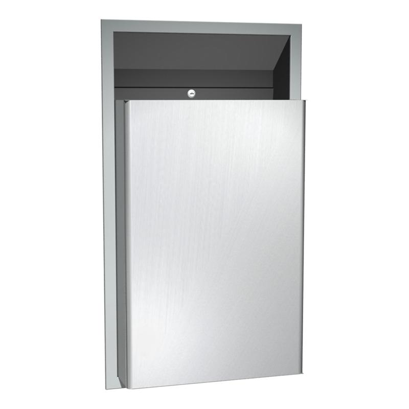 ASI 0458 Commercial Restroom Waste Receptacle, 12 Gallon, Semi-Recessed-Mounted, 4" W x 4" H x 4-1/4" D, Stainless Steel