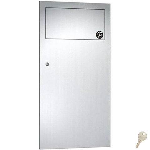 ASI 6459 Commercial Restroom Waste Receptacle, 12 Gallon, Recessed-Mounted, 12-3/4" W x 26-1/2" H, 4-1/4" D, Stainless Steel