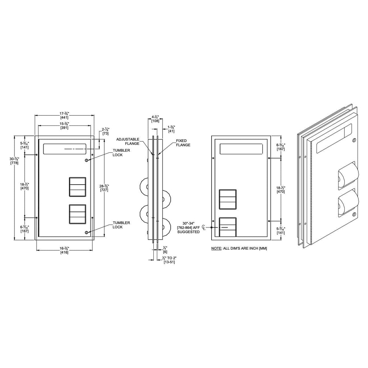 ASI 0484 Commercial Toilet Seat Cover & Paper Dispenser, 15-1/2" W x 28-7/8" H x 5-1/4" D, Stainless Steel - TotalRestroom.com