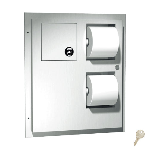 ASI 04813 Combination Commercial Toilet Paper Dispenser/Sanitary Napkin Disposal, Partition-Mounted, Stainless Steel