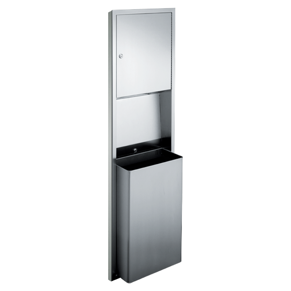 ASI 0469-2 Combination Commercial Paper Towel Dispenser/Waste Receptacle, Semi-Recessed-Mounted, Stainless Steel