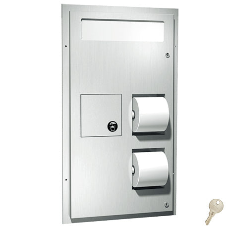 ASI 0481 Combination Commercial Seat Cover/Toilet Paper Dispensers/Sanitary Napkin Disposal, Partition-Mounted, Stainless Steel