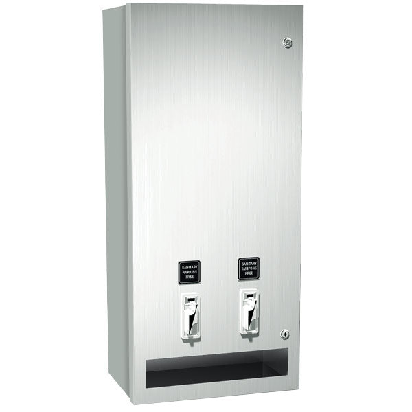 ASI 0864-F Commercial Restroom Sanitary Napkin/ Tampon Dispenser, Free-Operated, Surface-Mounted, Stainless Steel