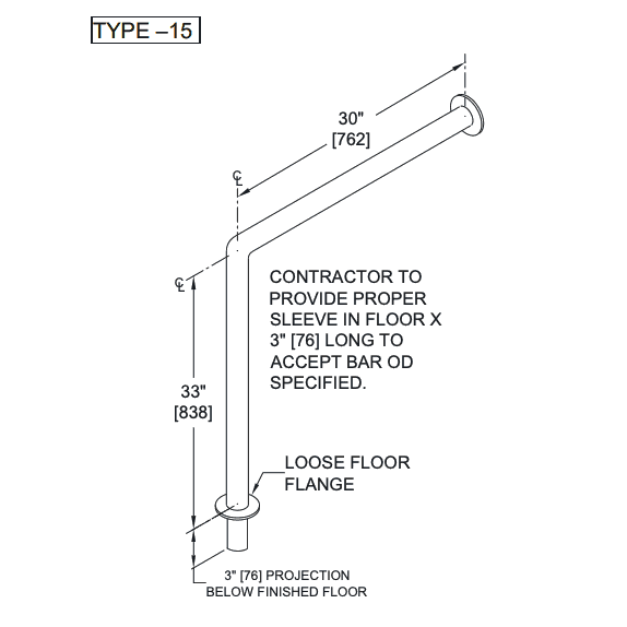 ASI 3815 (33 x 30 x 0.5) Commercial Grab Bar, 1-1/4" Diameter x 33" Length, Stainless Steel