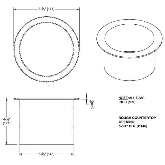 ASI 1000 Commercial Restroom Circular Countertop Waste Chute, 6