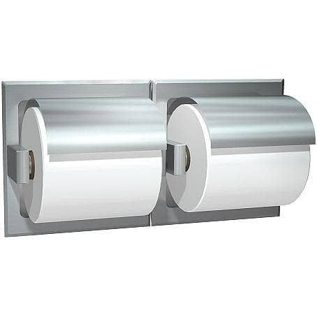 ASI 74022-HBSM Toilet Tissue Holder - Double, Hooded - Bright Stainless Steel - Surface Mounted  (ASI 39 Dry Wall Clamp & ASI R-009 Theft Resistant Spindles Not Included - Please Order Separately as Needed)