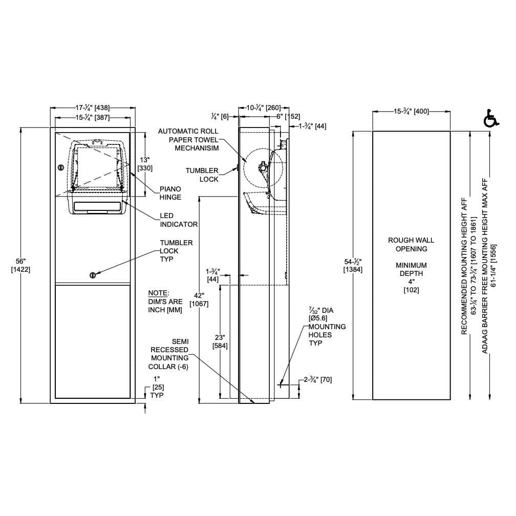 ASI 04692A-6 Combination Commercial Paper Towel Dispenser/Waste Receptacle, Semi-Recessed-Mounted, Stainless Steel - TotalRestroom.com