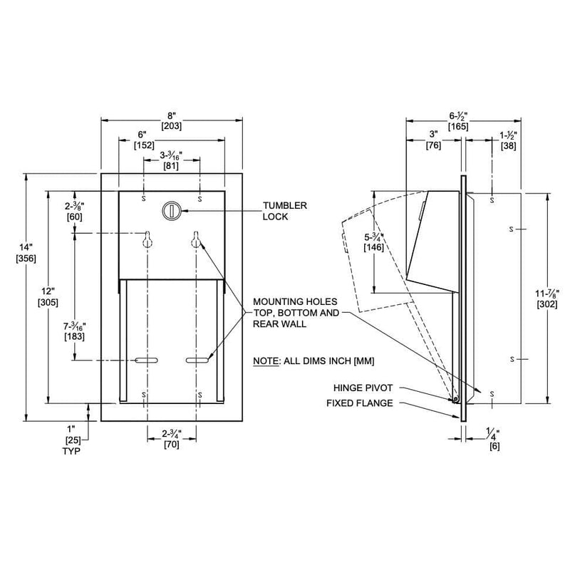 ASI 0031 Commercial Toilet Paper Dispenser, Recessed-Mounted, Stainless Steel w/ Satin Finish - TotalRestroom.com