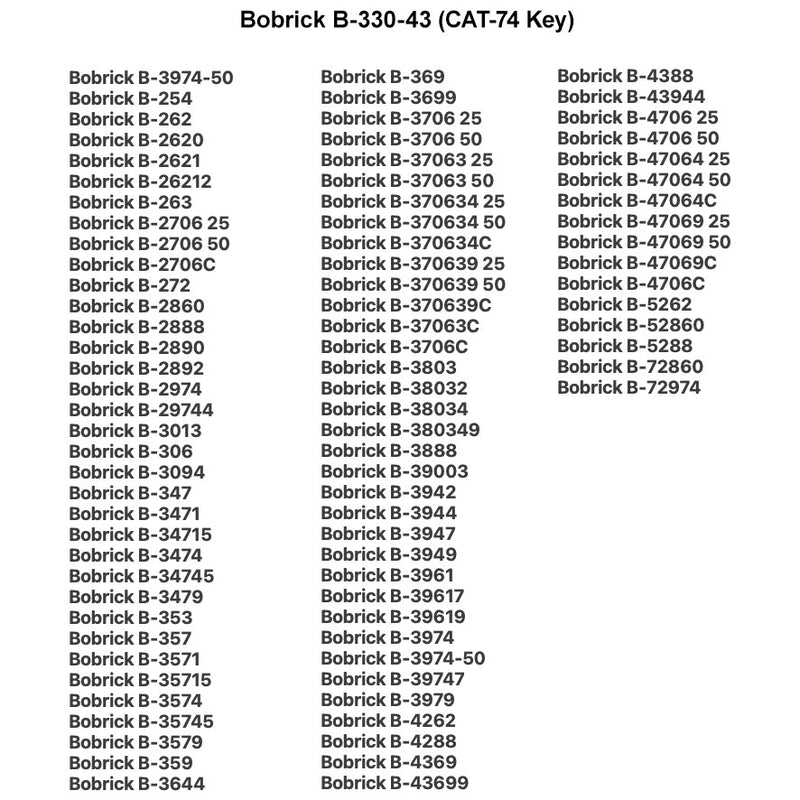 Bobrick B-330-43 (CAT-74 Key) Toilet Tissue & Paper Towel Dispenser Replacement Key