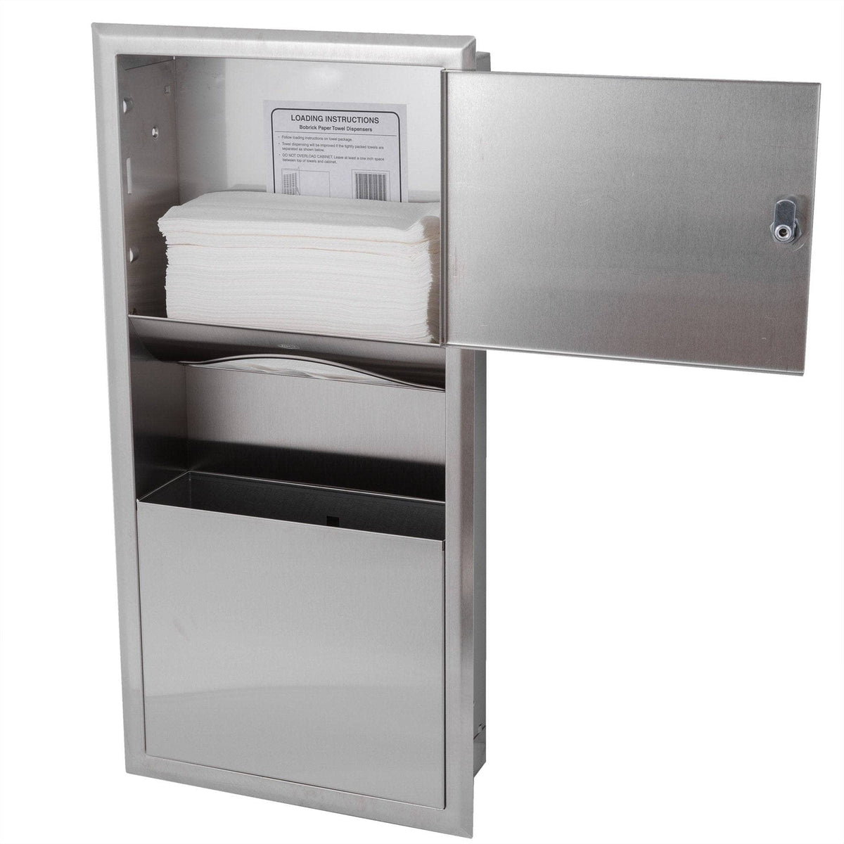 Bobrick B-369 Combination Commercial Paper Towel Dispenser/Waste Receptacle, Recessed-Mounted, Stainless Steel - TotalRestroom.com