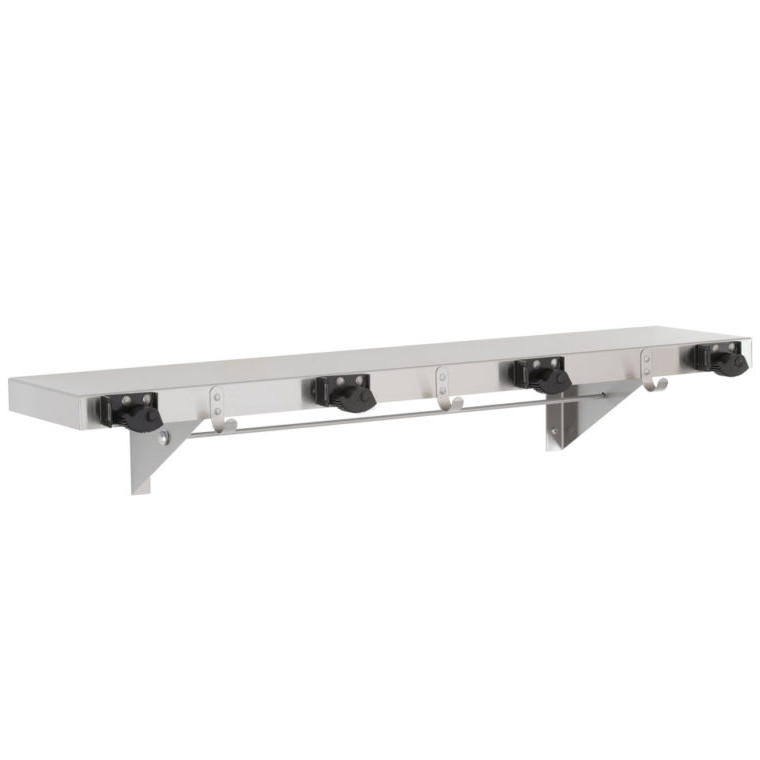 Bobrick B-224x36 Commercial Shelf w/ Mop/Broom Holders and Rag Hooks, 8" W x 36" L, Stainless Steel