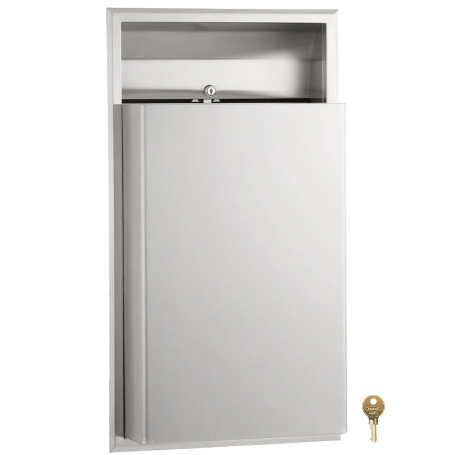 Bobrick B-3644 Commercial Restroom Sanitary Waste Bin, 12 Gallon, Recessed-Mounted, 16" W x 29-1/4" H, 4" D, Stainless Steel