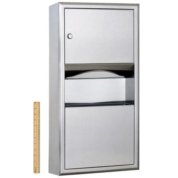 Bobrick B-3699 Combination Commercial Paper Towel Dispenser/Waste Receptacle, Surface-Mounted, Stainless Steel