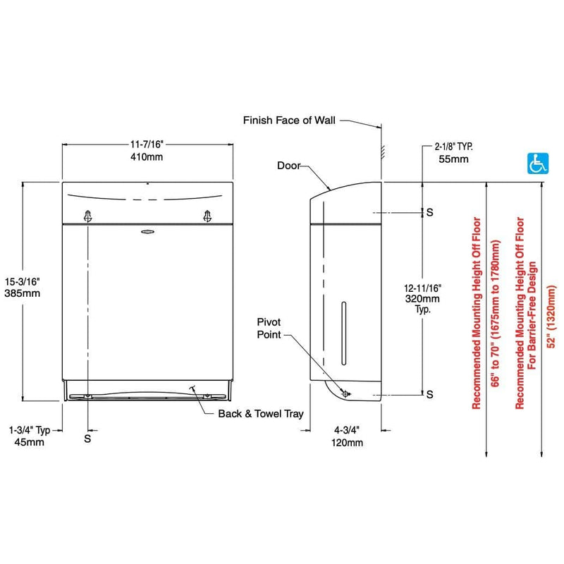 Bobrick B-5262 Commercial Paper Towel Dispenser, Surface-Mounted, Plastic - TotalRestroom.com