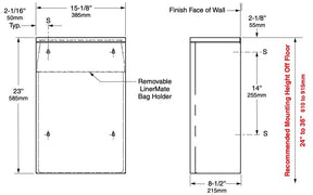 Bobrick B-277 Commercial Restroom Sanitary Waste Bin, 12 Gallon, Surface-Mounted, 15-1/8