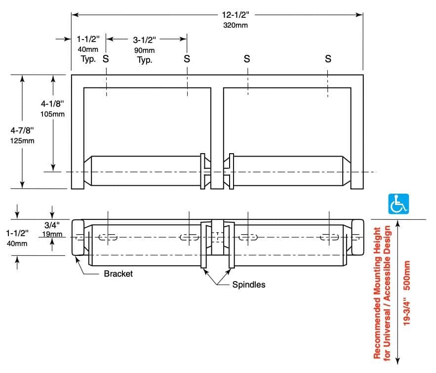 Bobrick B-274 Commercial Double Roll Toilet Paper Dispenser, Surface-Mounted, Metal - TotalRestroom.com
