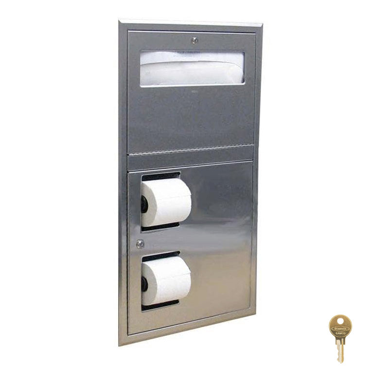 Bobrick B-34745 Combination Commercial Seat-Cover Dispenser and Toilet Paper Dispenser, Recessed-Mounted, Stainless Steel