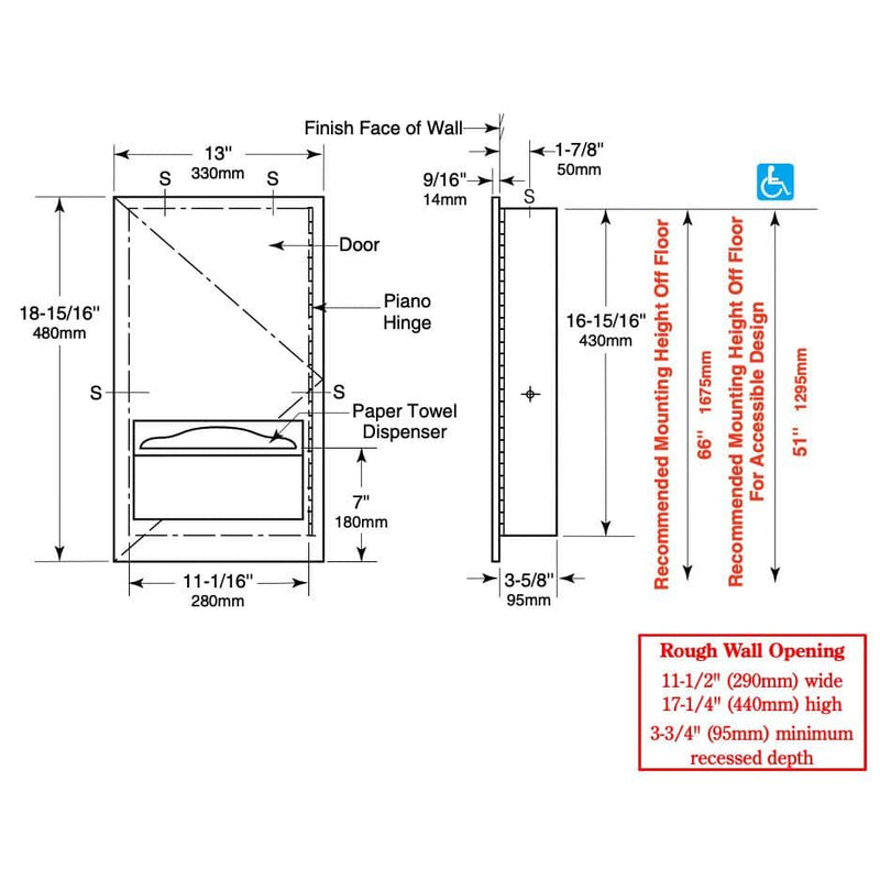 Bobrick B-35903 Commercial Paper Towel Dispenser, Recessed-Mounted, Stainless Steel - TotalRestroom.com