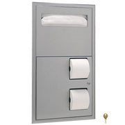 Bobrick B-3474 Combination Commercial Seat-Cover Dispenser and Toilet Paper Dispenser, Recessed-Mounted, Stainless Steel