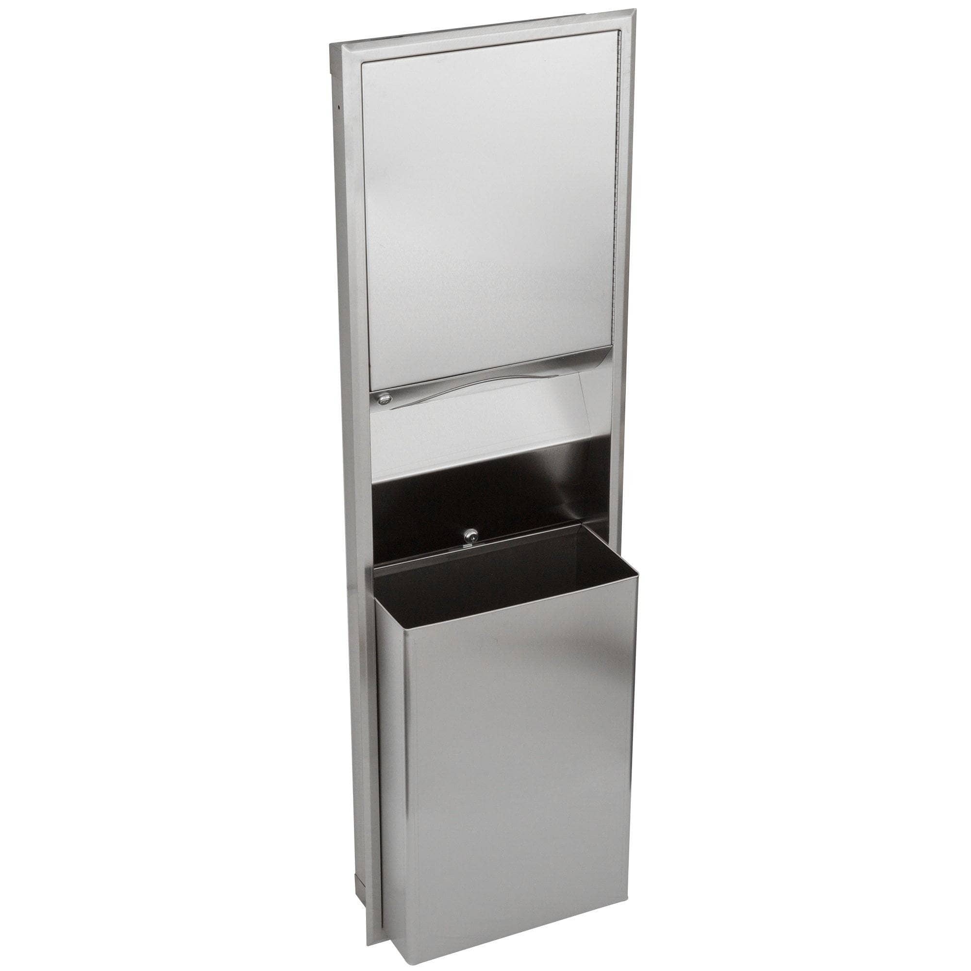 Bobrick B-3944 Combination Commercial Paper Towel Dispenser/Waste Receptacle, Recessed-Mounted, Stainless Steel - TotalRestroom.com