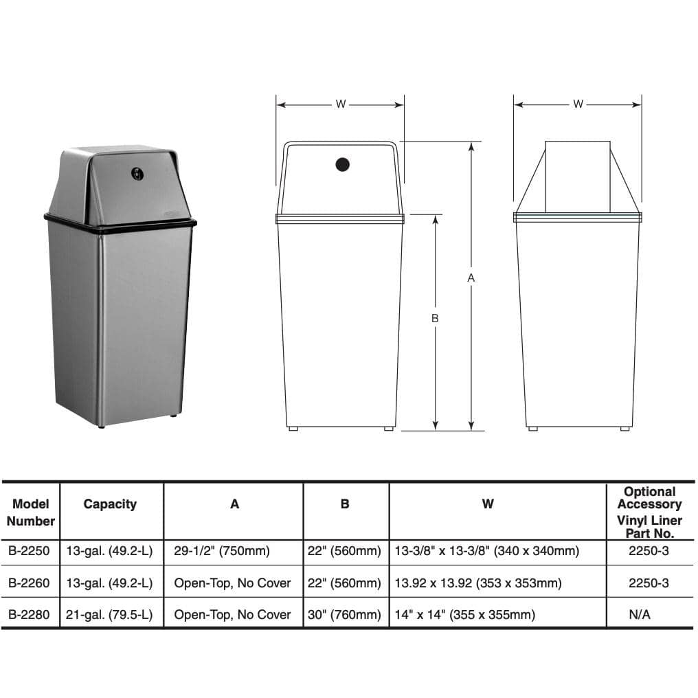 Bobrick B-2280 Commercial Restroom Sanitary Waste Bin, 21 Gallon, Free-Standing, 14